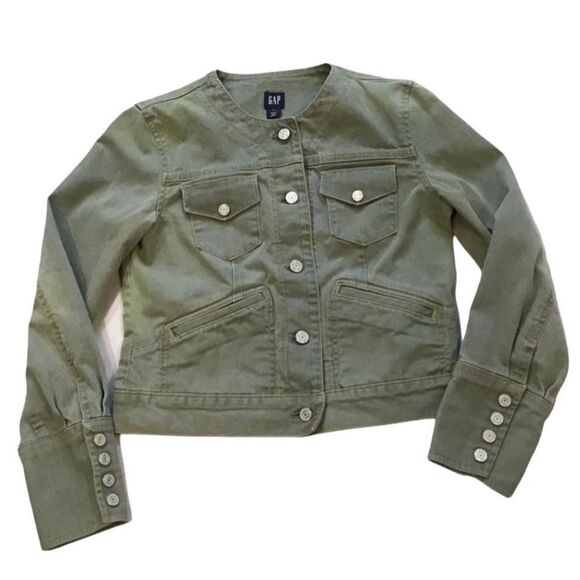 Gap Sage Green Denim Jacket Sz Large - Picture 1 of 5